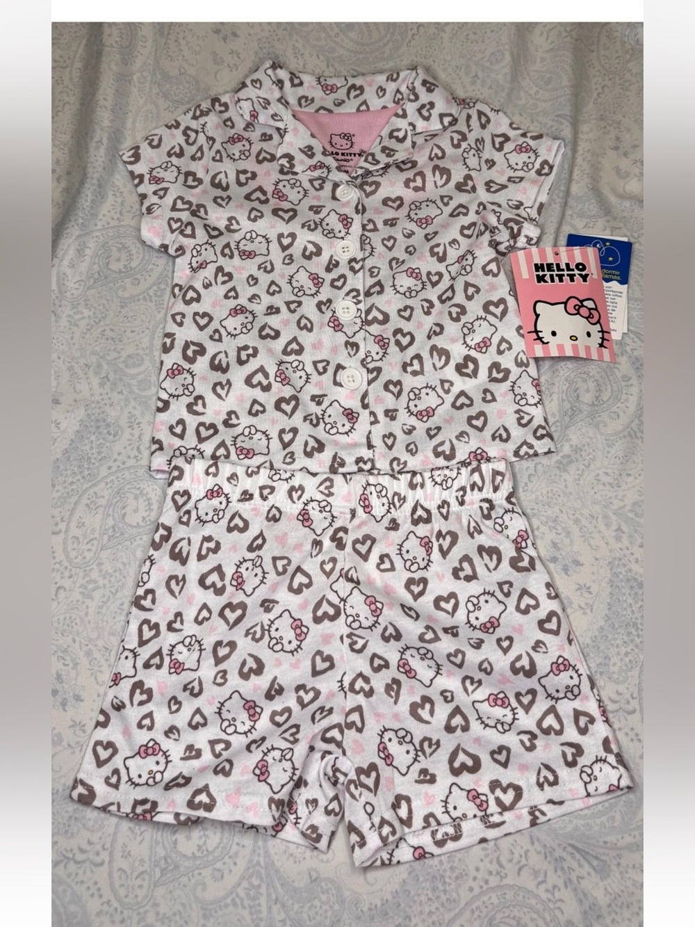 Hello Kitty Heart Infant 2 piece button down shorts set